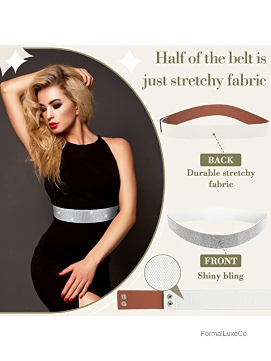 3 Rhinestone Elastic Waist Belt Set Silver Glitter Bling Square Buckle Chain main image 6